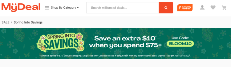 MyDeal: get $10 off $75 spend using coupon code